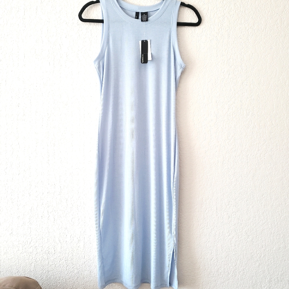 No comment Bodycon Baby Blue Midi High Neck Dress